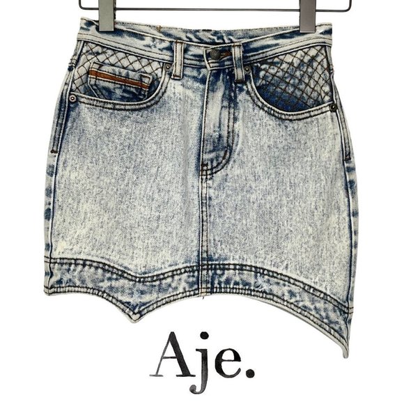 Aje Dresses & Skirts - AJE. Whitewashed Denim Mini Skirt Asymmetrical Hem Size 6